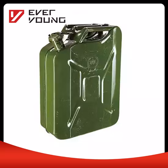 수직 가스통 지지대가 있는 승인되지 않은 10리터 올리브 녹색 금속 연료통